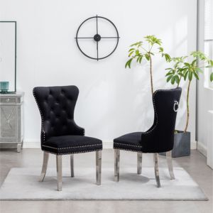 DB Montura Contemporary Tufted Velvet Dining <b>Chairs</b> with Nailhead Trim Set of 2-<b>Black</b> for Home Dining and Living Rooms - Product Image 4
