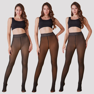 Collants thermiques à une couture, doublés polaire, effet translucide, taille haute, pour femme, coupe ajustée, plus chauds - Product Image 1