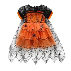 Robe Tutu mignonne pour filles, nouvelle conception d'halloween, robe en Tulle d'araignée pour enfants, robe en dentelle Orange violet