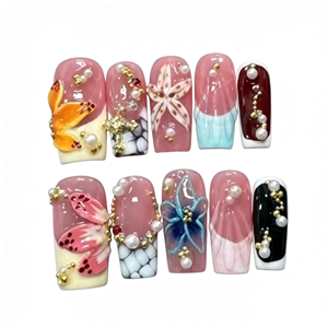 Faux ongles carrés faits main et peints à la main en gros, style salon de qualité supérieure, marque privée en vrac - Product Image 1