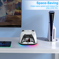 Station de charge double pour PS5 avec indicateur LED de charge rapide, contrôleur, 8 modes d'éclairage RGB