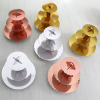 Support à gâteau en papier à trois étages, jetable, couleur unie, pour fête