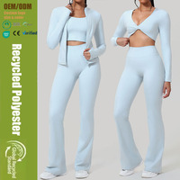 Ensemble de sport et yoga personnalisé pour femme, écologique, avec haut dos croisé et pantalon évasé rehausseur de fessiers, séchage rapide, pour l'hiver, la gym et la course