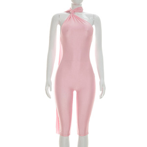 Combinaison d'été pour femme à col Sey Anging et dos nu avec ruban, style sept pièces - Product Image 6