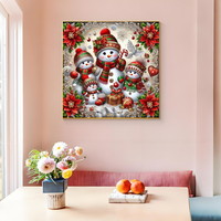 Peinture Diamant 5D Complète : Famille de Bonhommes de Neige de Noël et Poinsettia – Cadeau de Noël, Décoration Maison, Kit d'Art DIY