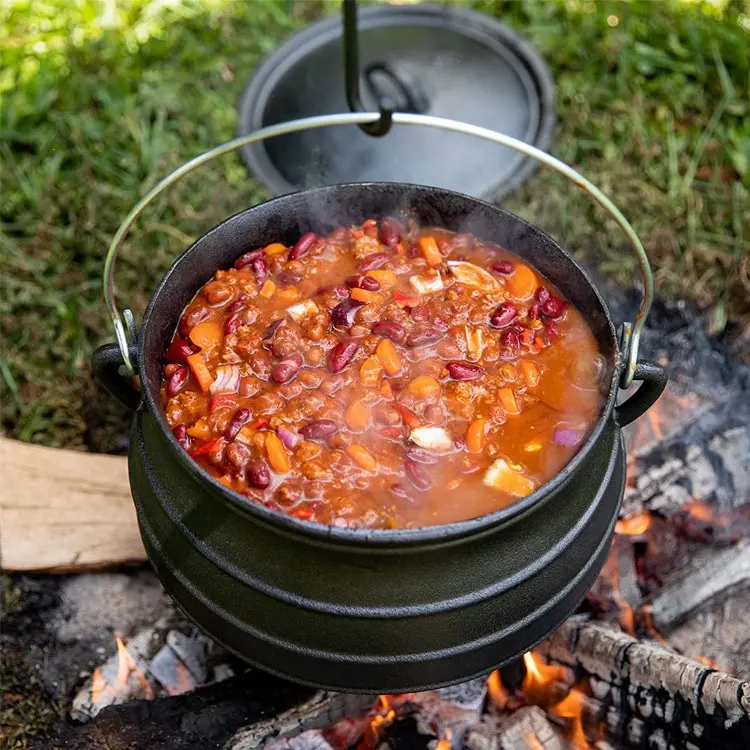 Pot de Potjie sud-africain pré-assaisonné en fonte à trois pattes de style classique pour barbecue