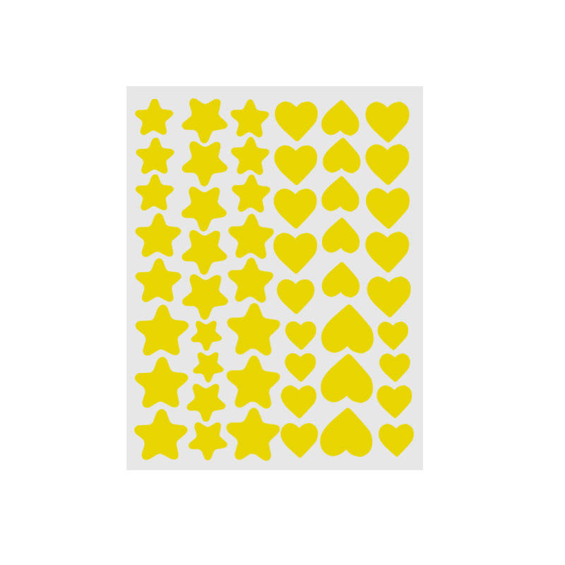 Patch anti-acné en forme de cœur 51 étoiles, jaune PE, en vrac - 200 unités par lot.