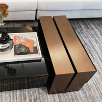 Ensemble de salon design de table centrale en marbre noir Table basse de luxe en laiton italien moderne en acier inoxydable doré