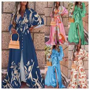 Vestido Maxi de Playa con Estampado Floral, Cuello en V, Botones Delanteros y Mangas Murciélago para Mujer, Tallas Grandes, Dropshipping Shopify - Product Image 5