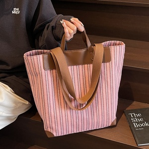 Công suất lớn sọc vải không thấm nước của phụ nữ giản dị Tote Túi với dây kéo đóng cửa, <span class=keywords><strong>2025</strong></span> phong cách mới Vai Túi - Product Image 3