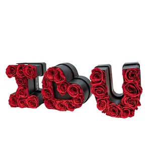 Saint Valentin Nouveau design dans une boîte-cadeau Eternelle Forever Flower Lettre d'amour Marque personnalisée 26 mots par fleur de roses préservée