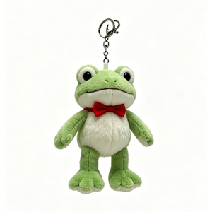 Llavero de Peluche de Rana Verde Personalizado con Lazo Rojo, Colgante de Juguete Suave - Product Image 1