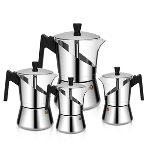 Hochwertige 304 Edelstahl elektrische Moka Pot 6 Tassen klares Boro silikat glas Espresso Kaffee maschine Mokka Perkolator