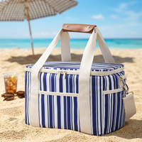 Sac pliable portable thermique de grande capacité en tissu Oxford imperméable imprimé à rayures, pour la plage, le camping en plein air