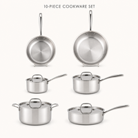 Ensemble de casseroles professionnel en acier inoxydable 304, 10 pièces, ensemble complet d'ustensiles de cuisine, casseroles et poêles en acier inoxydable