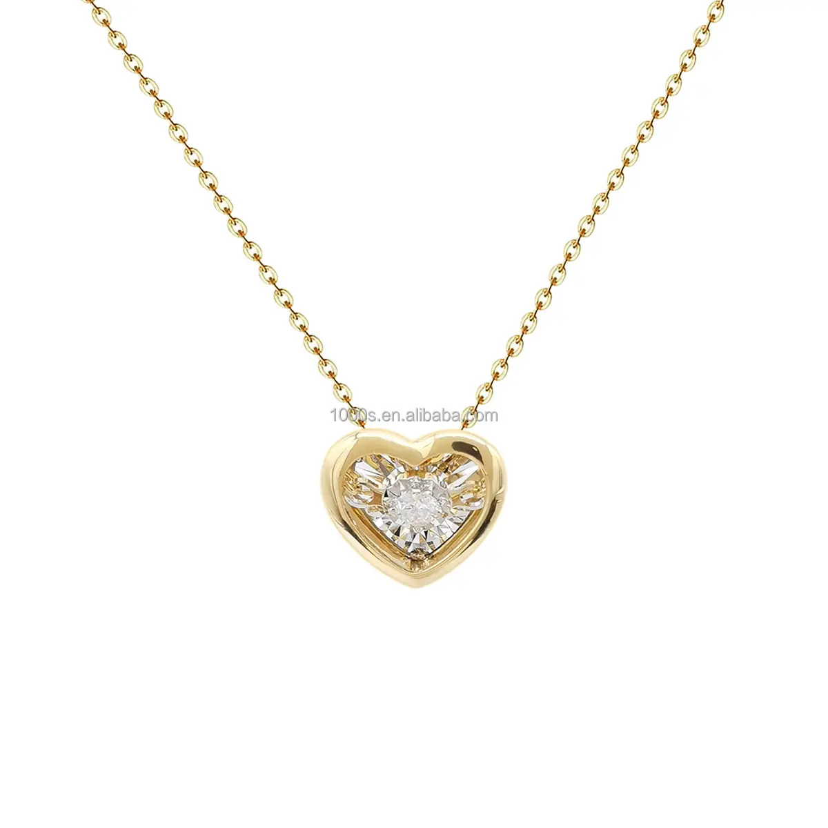 Hot Sale Classic Real 18K Solid Gold Natural Dancing Diamond Heart Shape Pendant Necklace Jewelry for Women