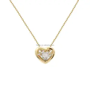 Vendita calda Classic Real 18K Solid Gold Natural Dancing Diamond Heart Shape collana con ciondolo gioielli per le donne