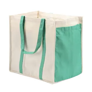 New Designer Custom Print Color Cotton Sturdy Long Handle Color Side Pockets Canvas Tote Eco Shopping Cotton Bags