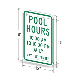 Panneau personnalisé 18 x 12 pouces : Heures d'ouverture de la piscine du matin 10h au soir 22h, du printemps au septembre - Product Image 2