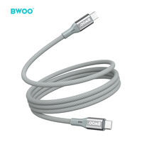 BWOO kabel pengisi daya Usb, 65W PD2.0 tipe-c ke kabel tipe-c Data nilon logam kepang cepat