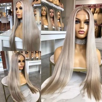 Longue ligne droite Luxe couleur perruques cheveux humains brun cendré blond vague naturelle Transparent avant de lacet perruques sans colle perruques de cheveux humains