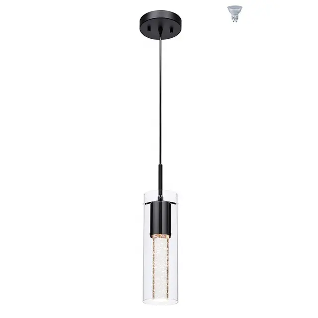 Miniluz colgante moderna para cocina, lámpara con bombilla LED y cristal de burbuja, acabado negro mate, 1 unidad