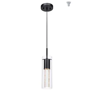Modern 1 Lampu Mini Gantung Dapur Pendant Light dengan LED Bulb & Gelembung Kristal Hitam Matte Finish