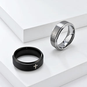 Tungsten Steel Cross <b>Ring</b> 8mm Black Laser Engraved Fashion Simple Design Women's Gift Jewelry - Product Image 2