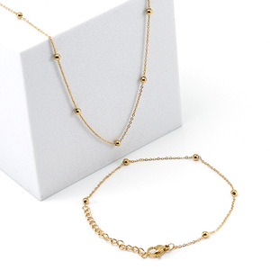 Zogxin Beaded Necklace 45cm Gold Chain Round Ball Design Everyday Wear - Product Image 2