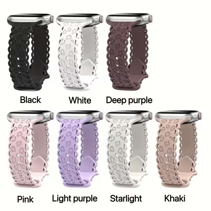UPro Soft Watch Strap for Watch Series 9 8 7 6 Leopard Print Pattern Sport Breathable Silicone Butterfly Buckle Private