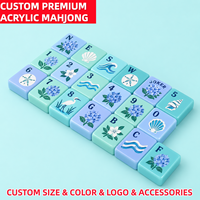 Jeu de Mahjong Américain Thème Côte d'Hydrangea, Tuiles de Mahjong en Acrylique Couleur Pantone Personnalisée, Pièces de Jeu