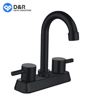 Keran Wastafel D&R Model Terbaru, Mixer 2 Jalur untuk Bak Mandi dan Wastafel, Lubang Ganda 4 Inci, Cartridge Kuningan, Warna Hitam, untuk Kamar Mandi