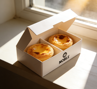 Boîte en carton jetable écologique et imperméable NOBLE personnalisée pour la pâtisserie (tartes aux œufs et gâteaux) – Lot de 2 avec impression quadricolore