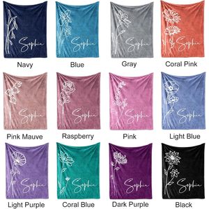 Manta de Franela Personalizada KUKULIKI, Moderna, Lavable a Máquina, con Nombre y Diseño Floral, Regalo para Mamá, Rectangular - Product Image 2