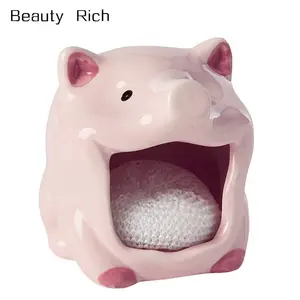 خنزير Scrubby حامل و غير الصفر صحن الغسيل ، سيراميك مرسوم باليد - Product Image 1