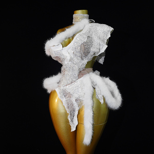 Body da Donna Monospalla in Finta Pelliccia di Visone Bianca Morbida con Paillettes, Lavorazione Artigianale, per Performance sul Palco e <span class=keywords><strong>Cantanti</strong></span> - Ingrosso dal Produttore - Product Image 3