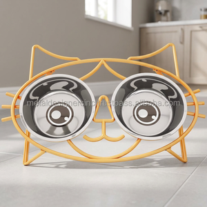 Cute Metal Elevated <b>Cat</b> <b>Feeder</b> with Double Bowls Stainless Steel Pet Bowl for Small Dogs for Pets' Feeding - Product Image 4