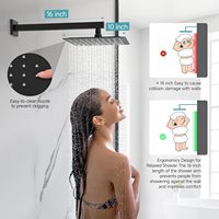 Ensemble complet de douche à eau chaude froide à double fonction-Combo pluie/main haute pression noir avec robinet étanche