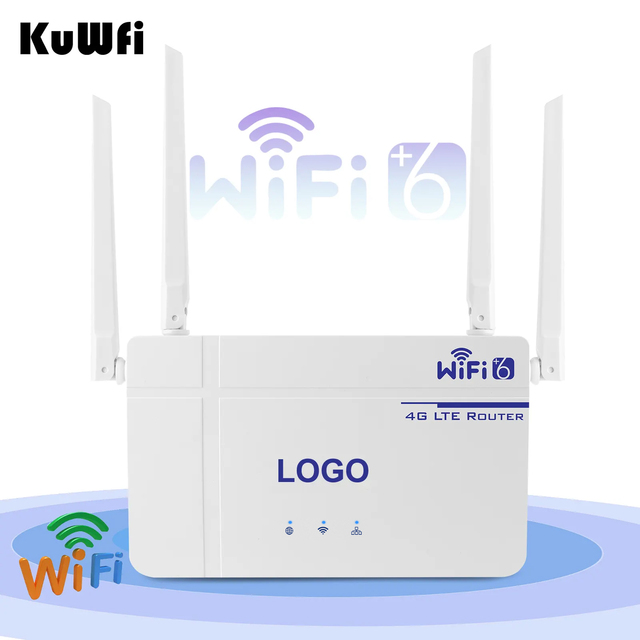 OEM ODM KuWFi 4G WiFi6 Router with SIM Card Slot 10 Devices Supported Indoor 4G Wireless LTE 300 Mbps Max LAN Data Rate