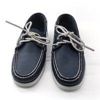 Mocassins bateau pour hommes en cuir véritable bleu classique de haute qualité, à plateforme, souples, décontractés, pour la marche pieds nus