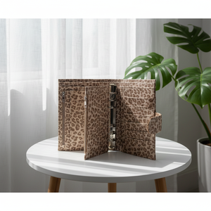 Agenda A6 in Pelle PU Effetto Leopardo Scintillante con 6 Anelli, Doppia Cerniera, Scomparti per Carte e Portapenna per Organizzazione Quotidiana e Regalo - Product Image 1