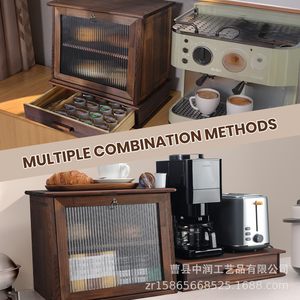 Wooden Bread <b>Box</b> With Metal Grid Door And <b>Drawer</b> For Kitchen <b>Storage</b> - Product Image 3