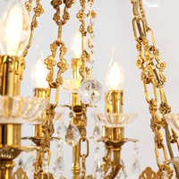 Lustre LED artisanal à 21 lumières en laiton massif, style rococo français, avec pendentifs en cristal K9, blanc chaud 2700K, luxe pour plafond haut