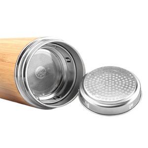 Thermos Premium di Alta Qualità in Bambù, Bottiglia <span class=keywords><strong>per</strong></span> Tè in Acciaio Inox con Infusore, <span class=keywords><strong>Tazza</strong></span> Resistente - Product Image 6