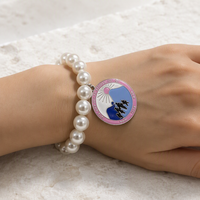 Bracelet de la Sororité JJ avec médaillon en émail bleu et rose et perles imitation nacre pour événements de chapitre, cadeaux de la fraternité