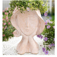 Art nordique moderne visage en béton vases végétaux avec jardinière artificielle Statue ornement mat glaçure Pot de fleur salon décor à la maison