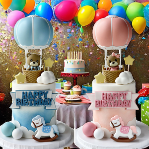 Décoration de gâteau en forme de montgolfière, décoration de gâteau en forme d'ours, ours en peluche, décoration de gâteau pour baby shower, décoration de gâteau d'anniversaire pour baby shower - Product Image 3