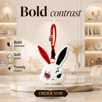 En gros, Porte-clés en peluche tête de lapin sombre de dessin animé, pendentif pour sac cadeau d'Halloween, breloque chaîne boule lapin doux et duveteux
