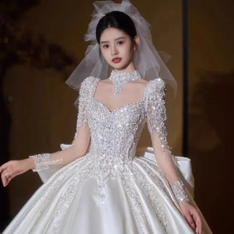 SUNNY gaun pernikahan utama Satin, gaun pengantin alami baru 2024