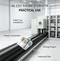 Câble d'alimentation isolé en aluminium XLPE ignifuge ZA YJLV 0.6/1KV 3*150+1*70